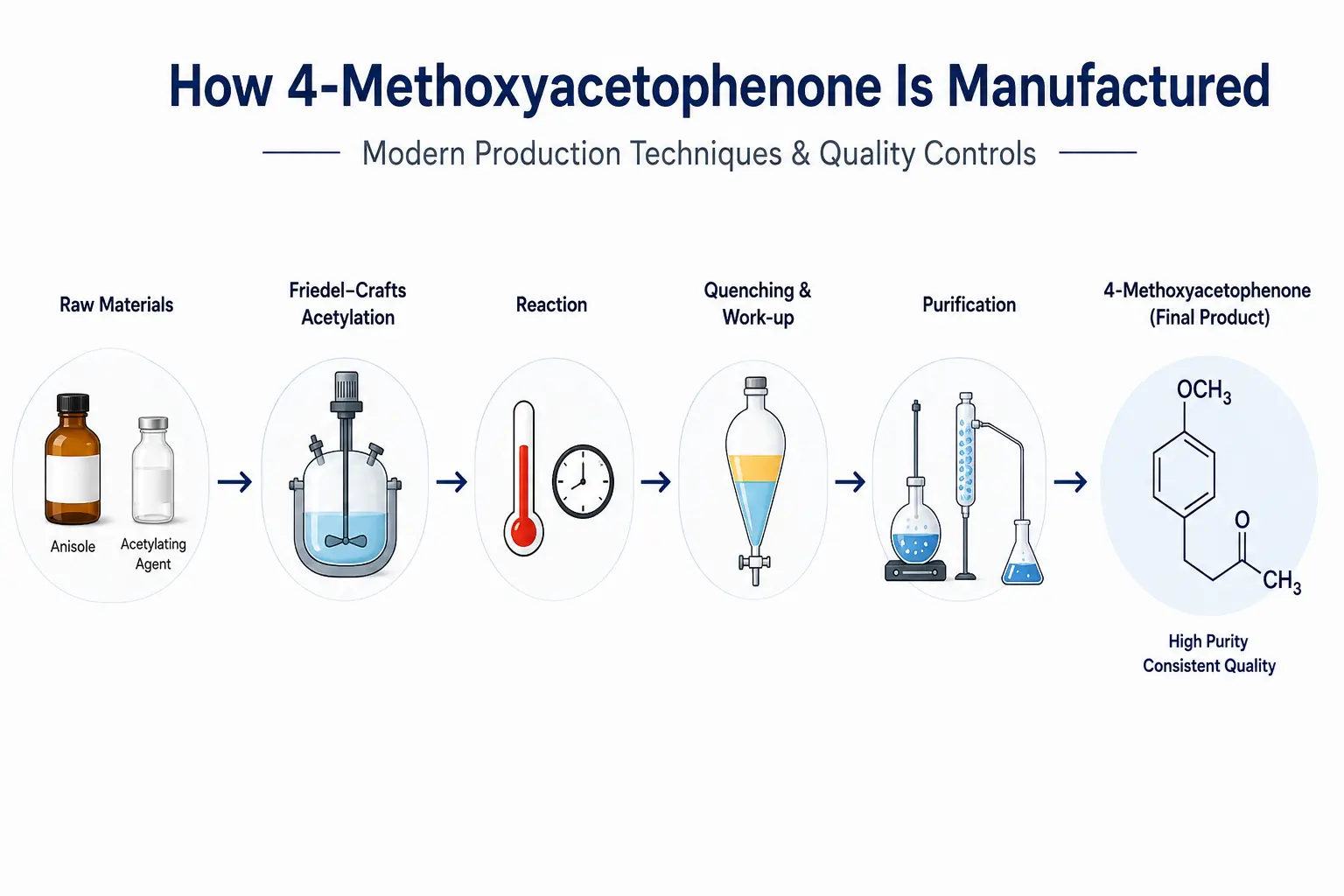 Manufacturing process diagram for 4-Methoxyacetophenone in chemical production.