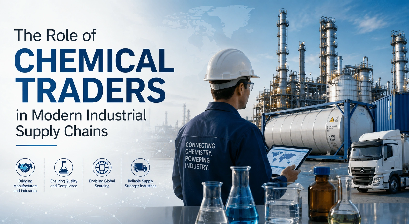 Chemical trader managing industrial supply chain logistics