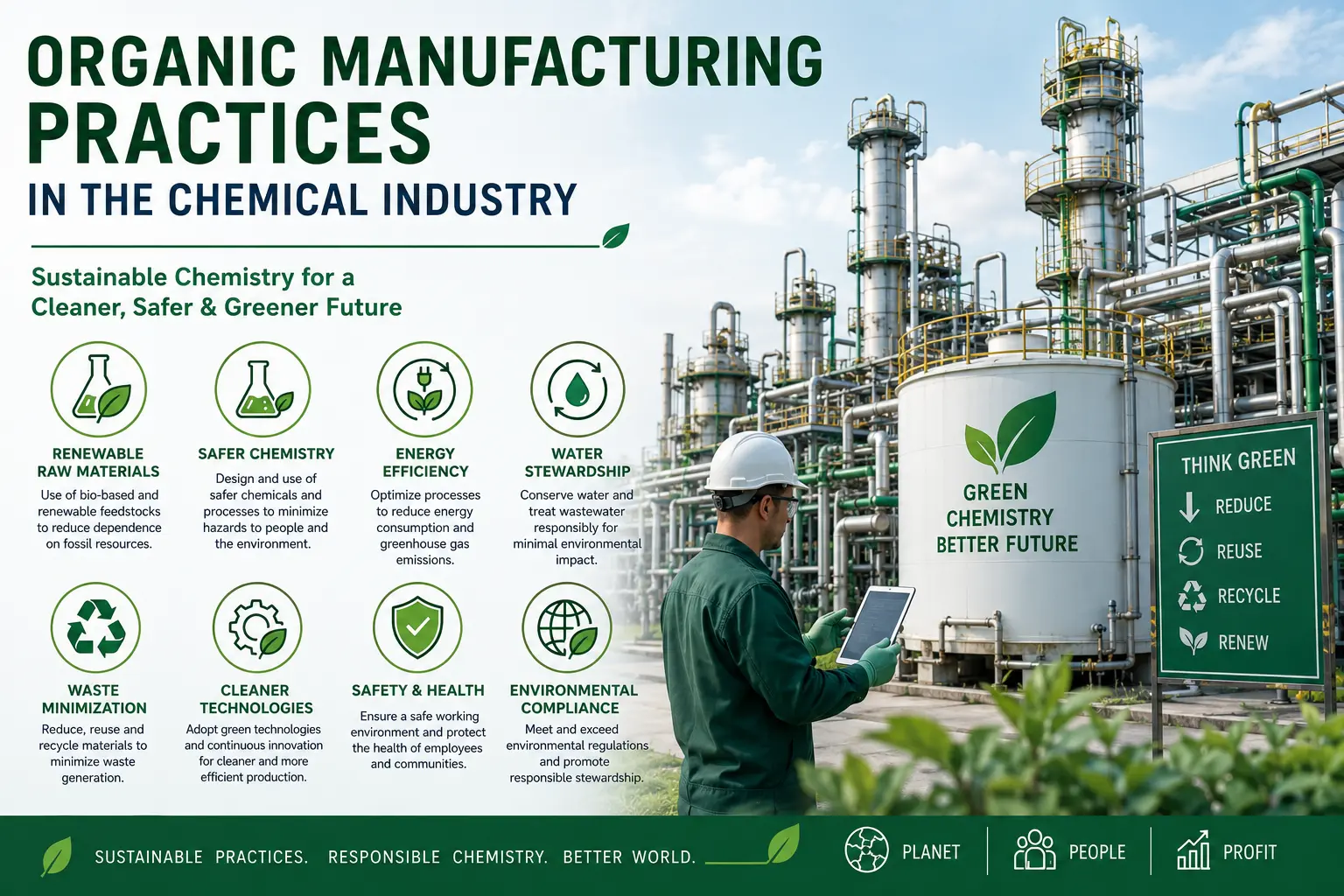 Sustainable organic manufacturing practices in the chemical industry